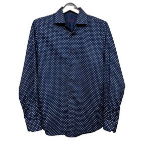 Tasso Elba Men button up Blue Long Sleeve Dress Shirt 29in By 22in Size Small